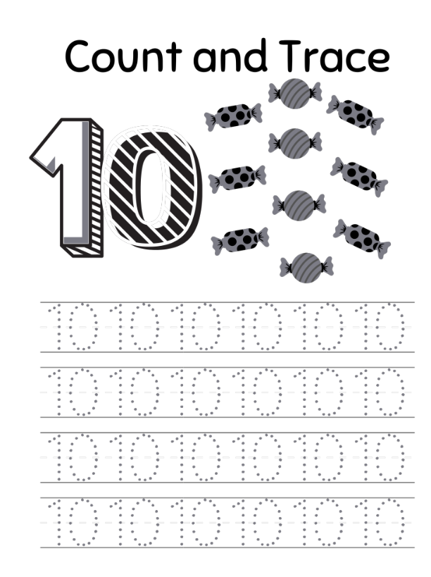 Trace Worksheet - Counting Sweets 0-10